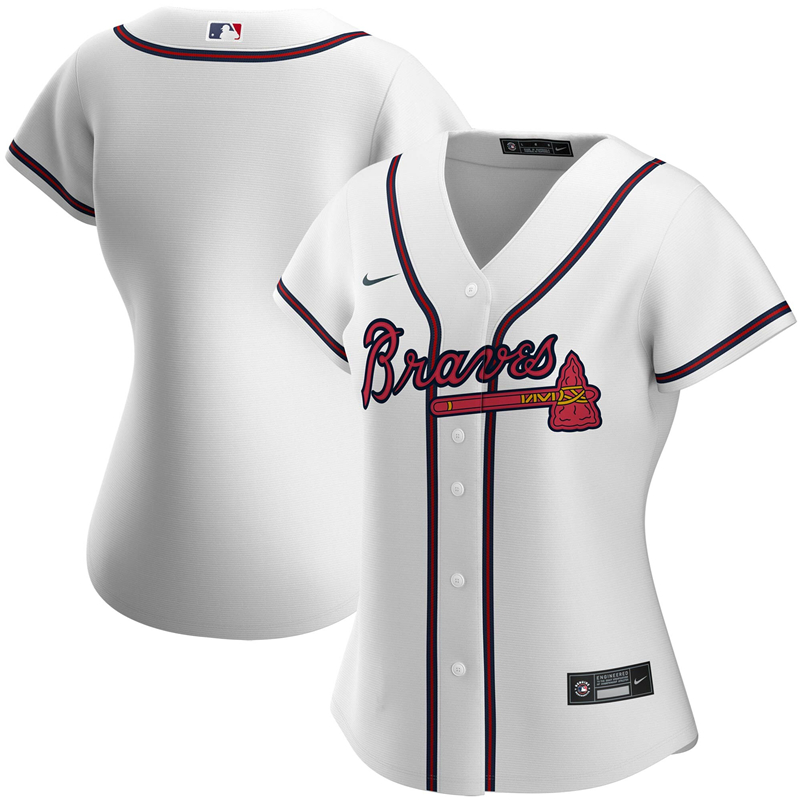2020 MLB Women Atlanta Braves Nike White Home 2020 Replica Team Jersey 1->customized mlb jersey->Custom Jersey